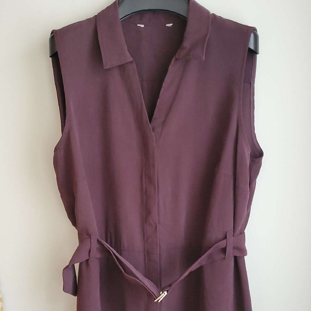 H&M Sleeveless Blackcurrant Drapey Shirt Dress with Belt L